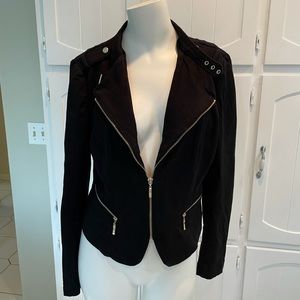 Stretch knit moto cropped jacket